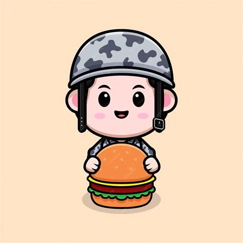 Premium Vector Cute Army With Burger Cartoon Character