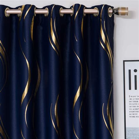Myru Navy And Gold Blackout Curtains For Bedroom Luxury