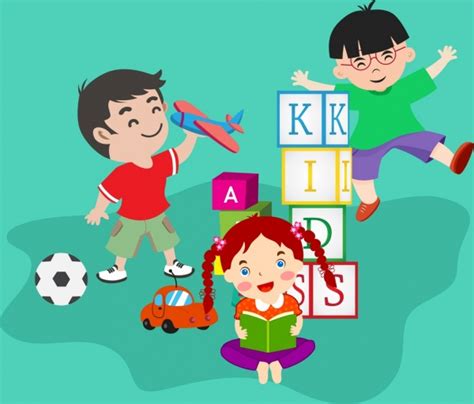Anak-anak Bermain Latar Belakang Berwarna Kartun Desain-kartun Vektor