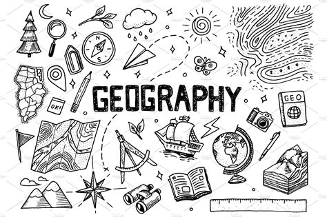 Set Of Geography Symbols Project Cover Page Geography Project