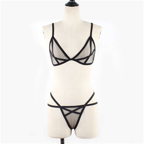 women s micro bikini sexy lingerie set sheer mesh bra see through underwear thong set sheer thin