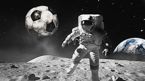 Premium Ai Image Astronaut Playing Football On The Moon With Earth On
