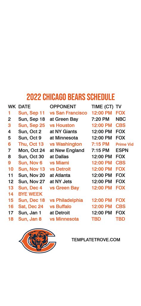 50 Best Ideas For Coloring Chicago Bears Schedule 2022