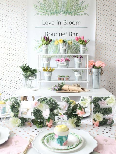 Love In Bloom Bridal Shower Table And Bouquet Bar Bridal Shower Tables