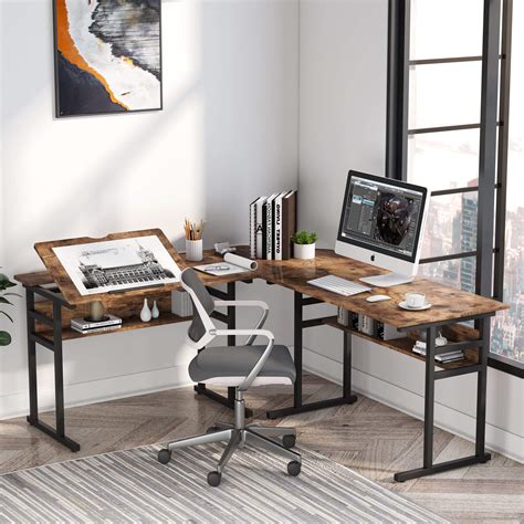 Buy Tribesigns L Shaped Computer Desk Modern Wood Gaming Computer
