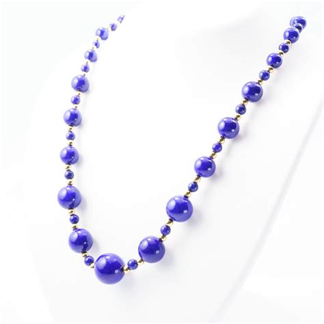 14k Yellow Gold And Natural Lapis Estate Bead Necklace