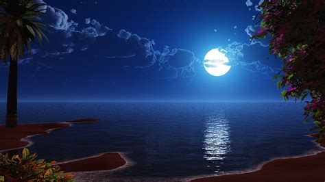 Hd Wallpaper Anime Original Cloud Landscape Moon Ocean Sky