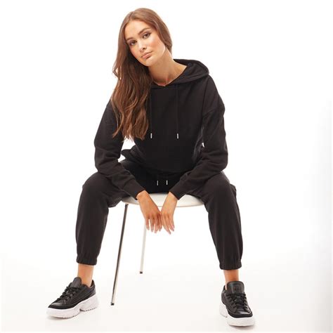 Buy Fluid Womens Cottonrecycled Polyester Crew Neck Cropped Hoodie Black