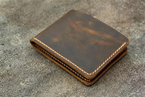 Personalized Vintage Distressed Leather Slim Bifold Wallet Etsy