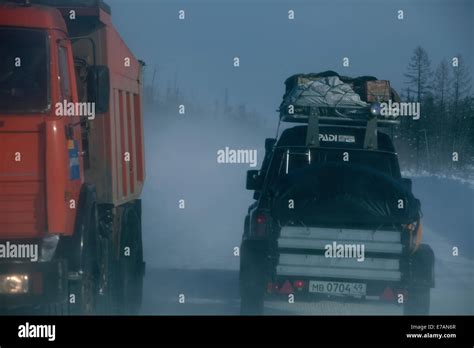 4wd Expedition Russian Truck On Snow Ice Road Stock Photo Alamy