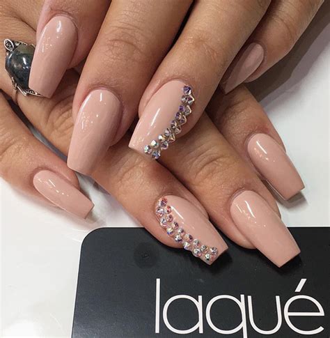The presentation of coffin nails looks outstanding with rhinestones. 50 RHINESTONE NAIL ART IDEAS - ༺♥༻ Maya Rani ༺♥༻