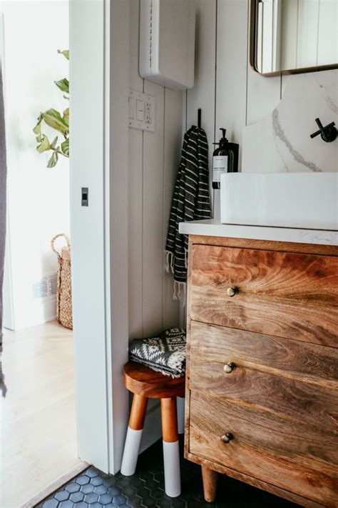 The main amenities are located near the center of the room, creating a circular traffic flow to the layout. Main Floor (small) Bathroom Remodel - Nesting With Grace ...