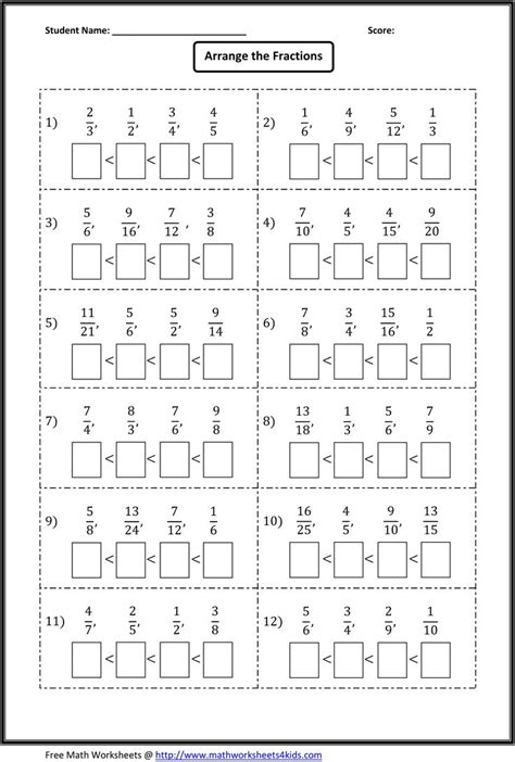 Ordering Fractions Worksheets Arrange The Fractions In Either