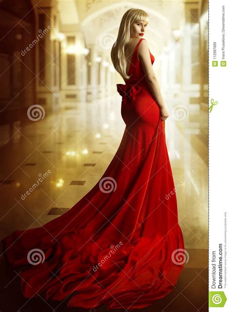 Fashion Model Red Dress Woman Beauty Portrait Girl Long