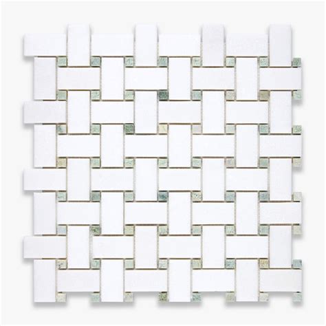 Thassos Honed 1x2 Basketweave Ming Green Dot Marble Mosaic Calacatta Tile