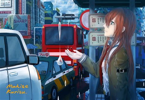 Mira Niña Gotas La Ciudad Autobús Autos Anime Arte Parada