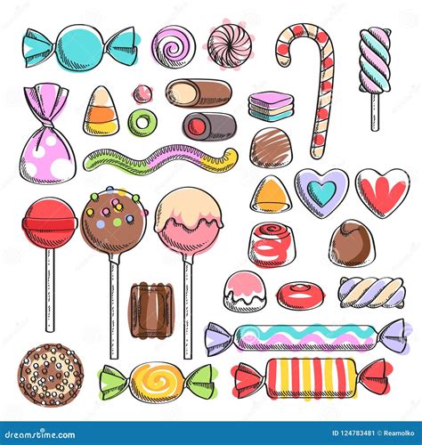 Sweets Set Assorted Candies Sketch Style Stock Vector