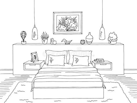 Bedroom Graphic Black White Home Interior Sketch Illustration Vector
