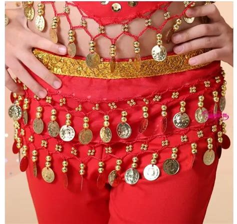 Dance Clothes Belly Dance Costume Belt Skirt Hip Wrap Outfit Gold Coin Bead Scarf Adult Belly