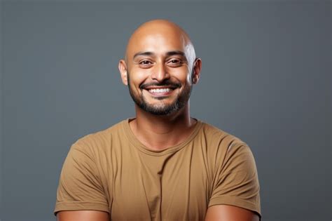 Premium Ai Image Indian Bald Man Standing Isolated Against Plain