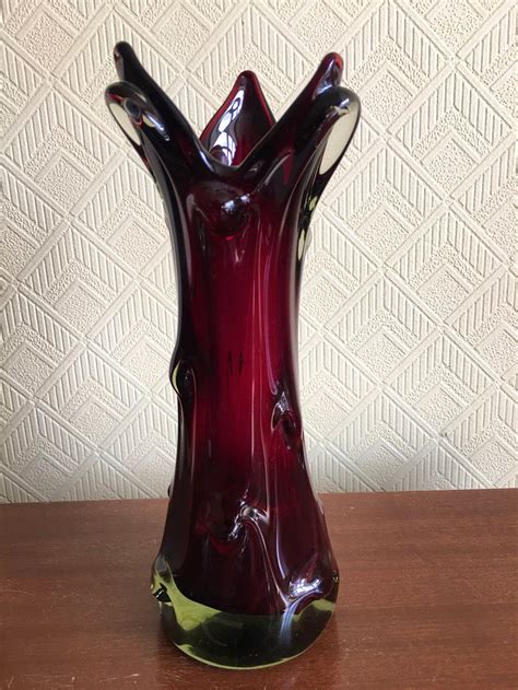 Vintage Beranek Skrdlovice Czech Red Art Glass Vase Retro Etsy