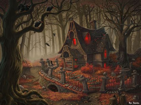 Witch House Picture 2d Fantasy Forest Witch Autumn Trees House