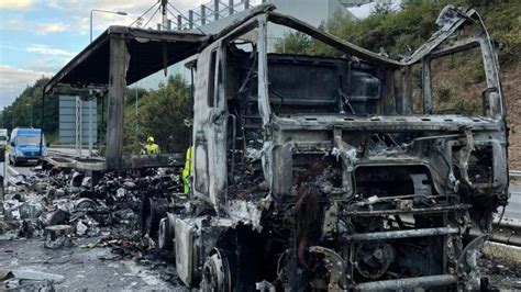 Lorry Destroyed By Fire On M5 Near Exeter Bbc News