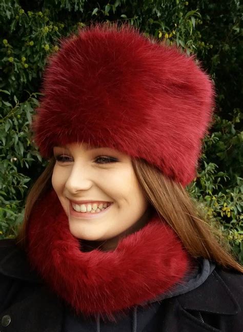 Deep Red Luxury Faux Fur Hat With Cosy Polar Fleece Lining Fur Etsy