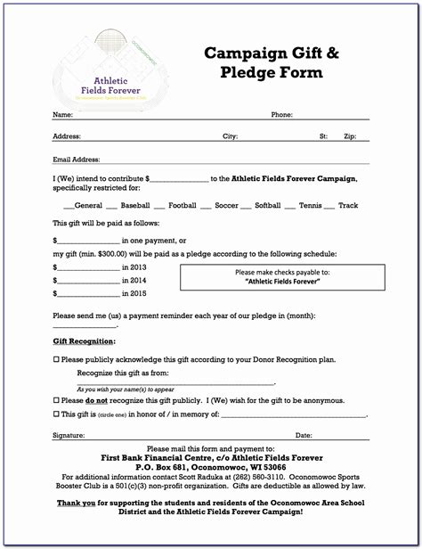 Donation Pledge Form Template Excel