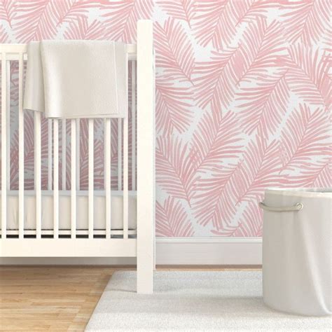 Palm Wallpaper Palm Print Fabric Pastel Pink By Etsy Printing On
