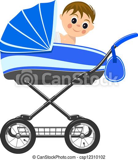 Cute Baby Boy Sitting In Stroller Illustration Canstock
