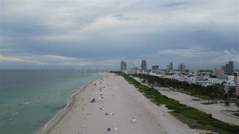 Aerial View Of South Pointe Park Miami Beach Florida Usa Skyline