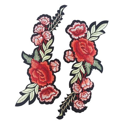 Iron On Embroidered Rose Flower Patch Applique Red Flower