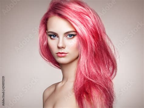Beauty Fashion Model Girl With Colorful Dyed Hair Girl With Perfect