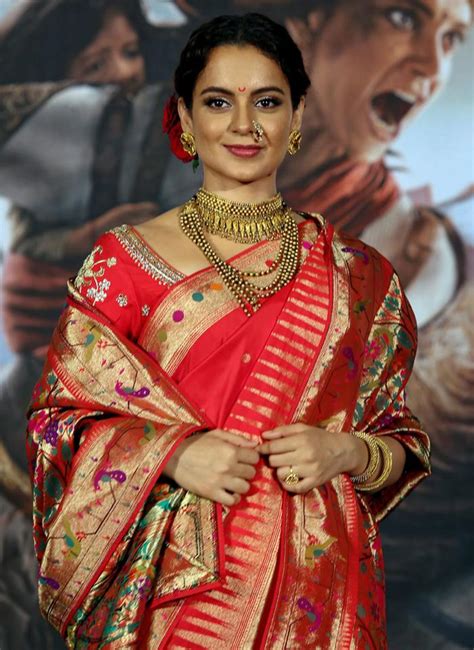 kangana ranaut in traditional red saree at trailer launch of film manikarnika glamorous indian