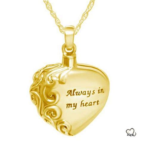 Always In My Heart Cremation Jewelry Gold Plated Gold Jewelry