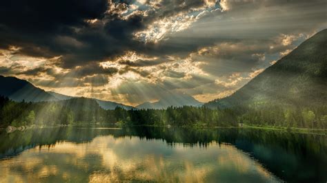 Nature Landscape Trees Forest Hdr Sun Rays Lake Hills Water