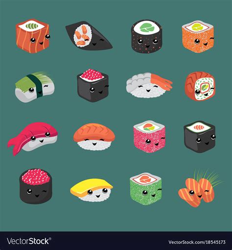 Cute And Fun Japanese Sushi Cartoon Royalty Free Vector