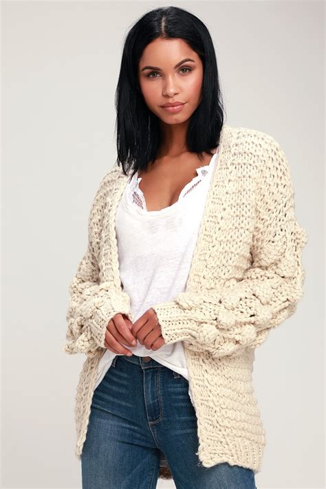 Cuddly Ivory Sweater Cardigan Sweater Pom Pom Sweater Lulus