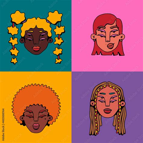 Four Face Portraits Of Queer Group Of People Stock Vector Adobe Stock