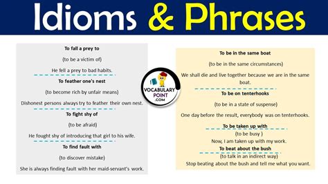 Idioms And Phrases In English With Meanings And Sentences