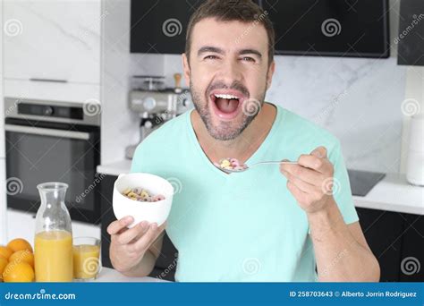 Man Having Some Cereals For Breakfast Stock Image Image Of Cereals Fast 258703643
