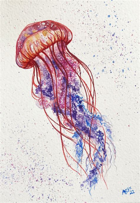 Aquabun Art Jellyfish Watercolor And Colored Pencil