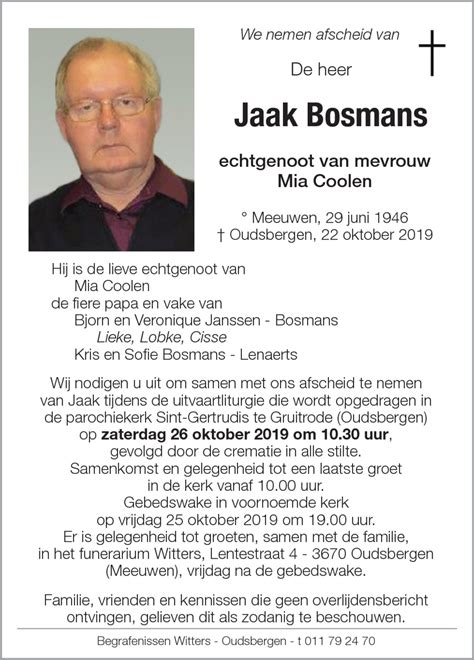 Jaak Bosmans † 22102019 Inmemoriam