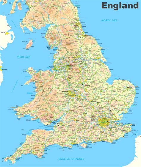 Road Map Of England And Wales With Towns Time Zones Map