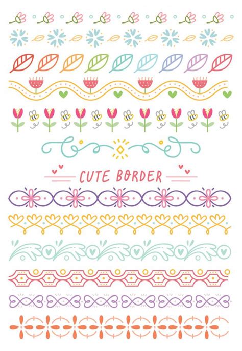 Set Of Cute Hand Drawn Border Card Pattern Flower Doodles Hand Drawn Border