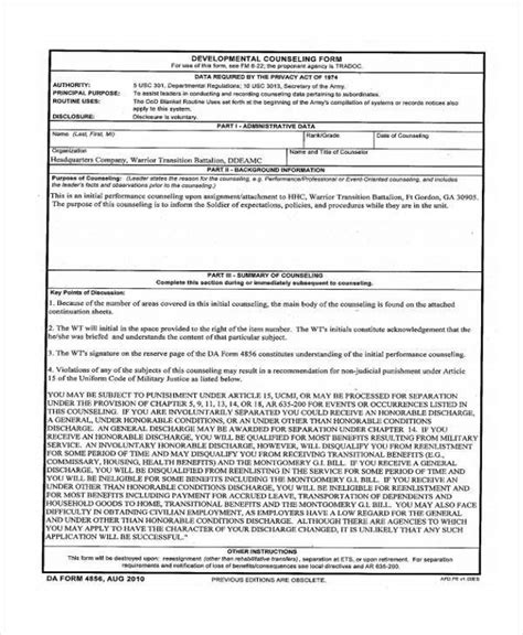 Army Counseling Form 4856 48 Counseling Form Examples In 2020