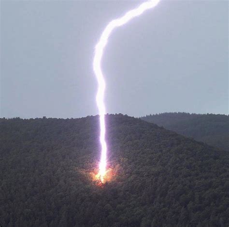 Hiker Captures Moment Huge Lightning Bolt Strikes Mountainside