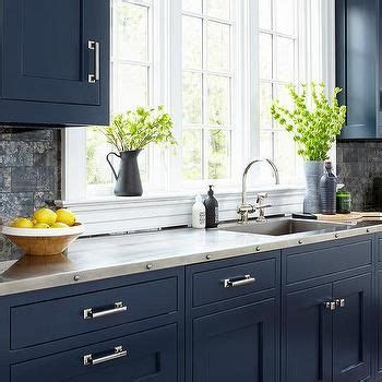 Antique blue kitchen cabinets pictures. Blue Shaker Cabinets with Antique Mirrored Tiles ...