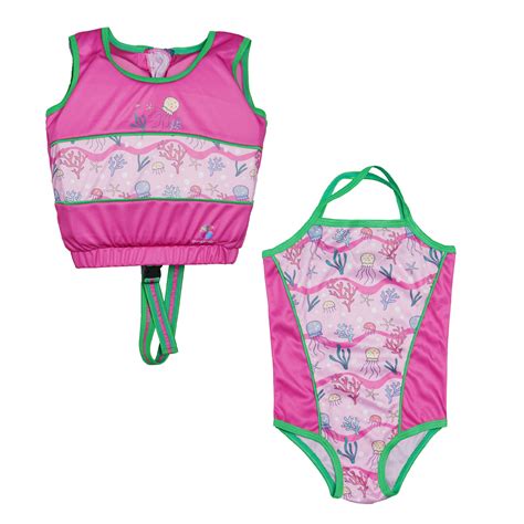 2 Pcs Pack Kids Coral And Jelly Fish Theme Swim Vest And Swimsuit Combo